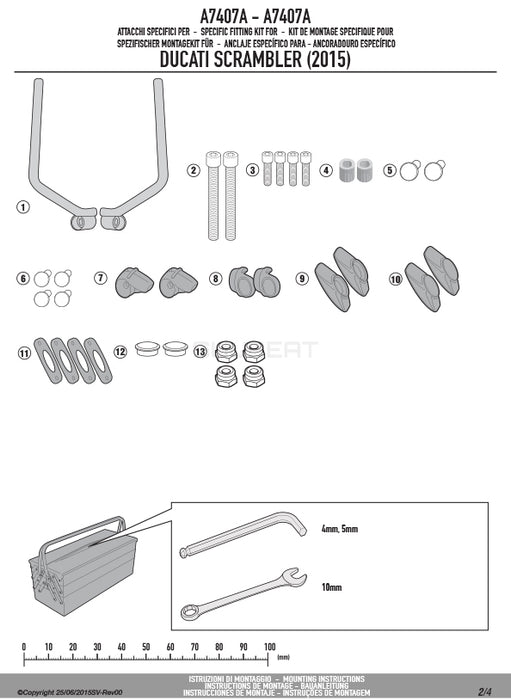 GIVI A7407A 取付キット スクリーン用 フィッティングキット／DUCATI スクランブラー 800 アイコン / DUCATI スクランブラー 400専用