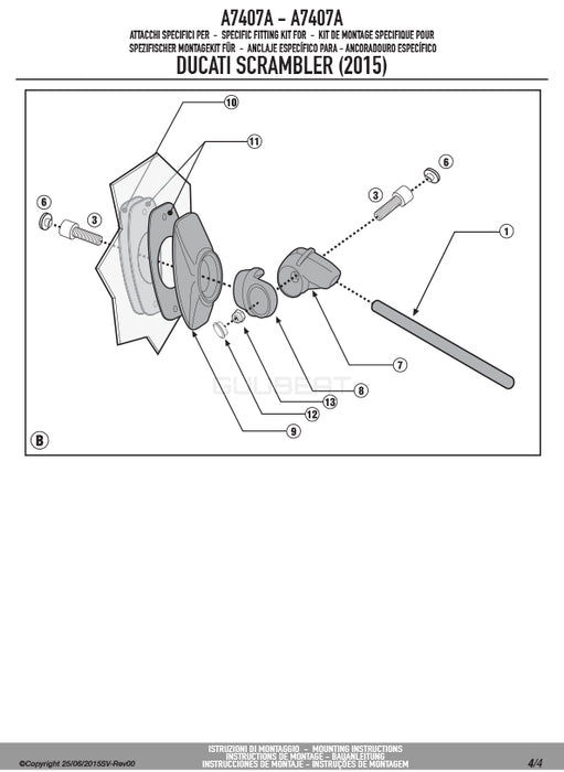 GIVI A7407A 取付キット スクリーン用 フィッティングキット／DUCATI スクランブラー 800 アイコン / DUCATI スクランブラー 400専用