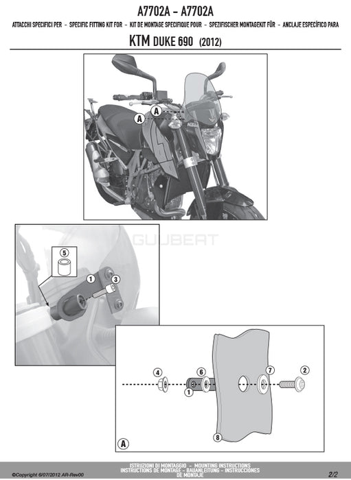 GIVI A7702A 取付キット スクリーン用 フィッティングキット／KTM 690 デューク専用