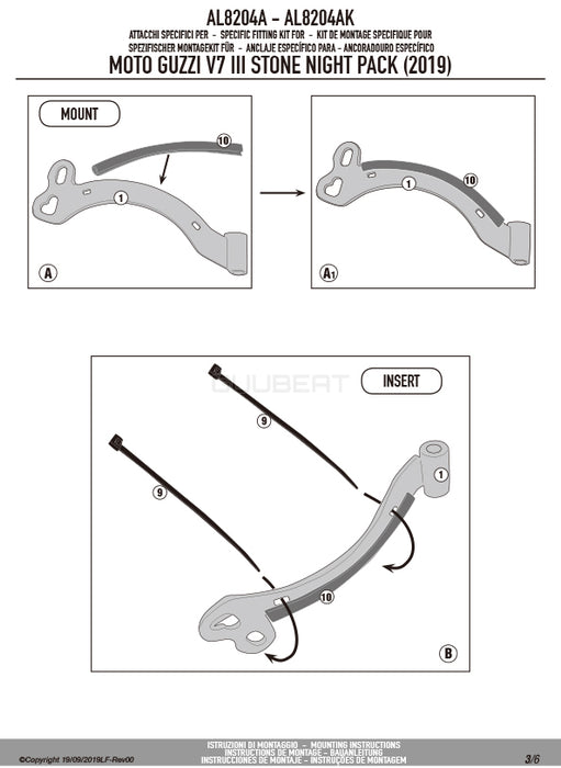 GIVI AL8204A 取付キット スクリーン用 フィッティングキット／MOTO GUZZI V7 3 ストーン ナイトパック専用