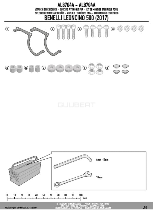 GIVI AL8704A 取付キット スクリーン用 フィッティングキット ／ BENELLI レオンチーノ 500 / BENELLI レオンチーノ 500 トレール専用