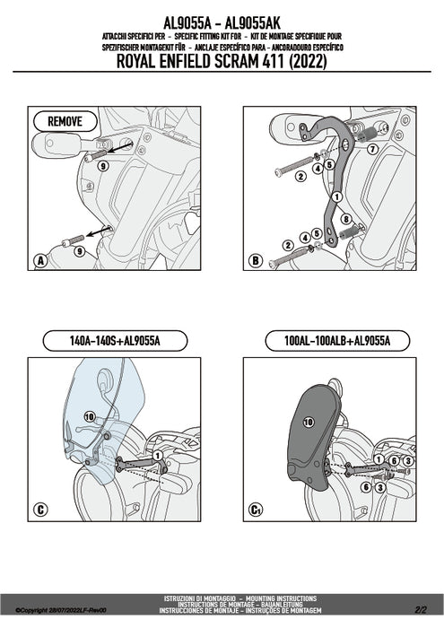 GIVI AL9055A 取付キット スクリーン用 フィッティングキット／ROYAL ENFIELD スクラム 411専用