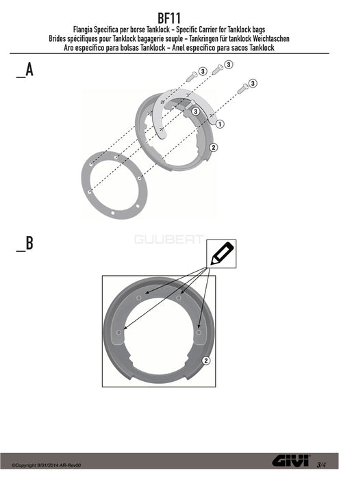 GIVI BF11 タンクロック アタッチメント／BMW R 1250 RS / BMW R 1250 R / BMW R 1250 GS / BMW R 1200 RS他専用