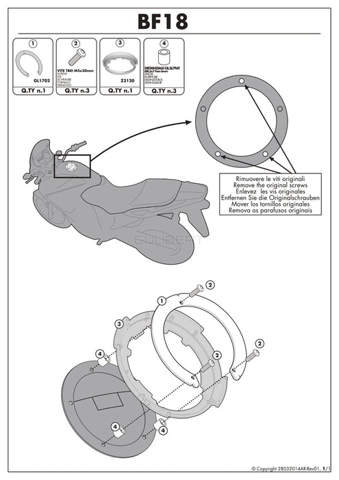 GIVI BF18 タンクロック アタッチメント／SUZUKI GSX-S 1000 / SUZUKI GSX-S 1000 F / SUZUKI Vストローム 1000 / SUZUKI Vストローム 1000専用