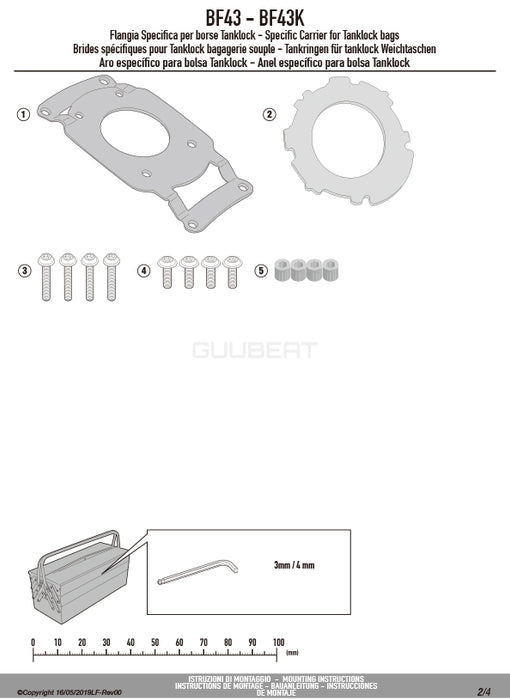 GIVI BF43 タンクロック アタッチメント／FANTIC キャバレロ スクランブラー 500 / FANTIC キャバレロ スクランブラー 250専用