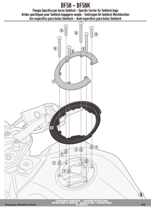 GIVI BF56 タンクロック アタッチメント（TANKLOCKタンクバッグ用フランジ）｜VOGE BRIVIDO 500 R / TROFEO 500AC / TROFEO 350 AC / TROFEO 300 AC  対応