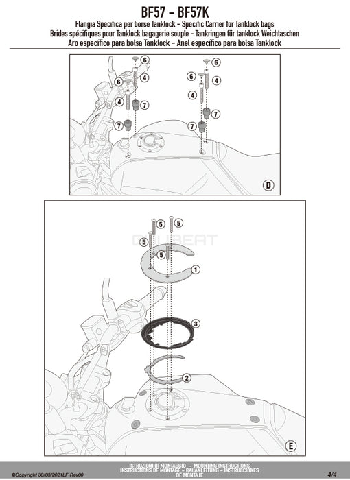 GIVI BF57 タンクロック アタッチメント／HUSQVARNA スヴァルトピレン 401 / HUSQVARNA スヴァルトピレン 125専用