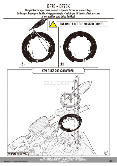 GIVI BF78 タンクロック アタッチメント／KTM 890 デューク R / KTM 790 デューク専用