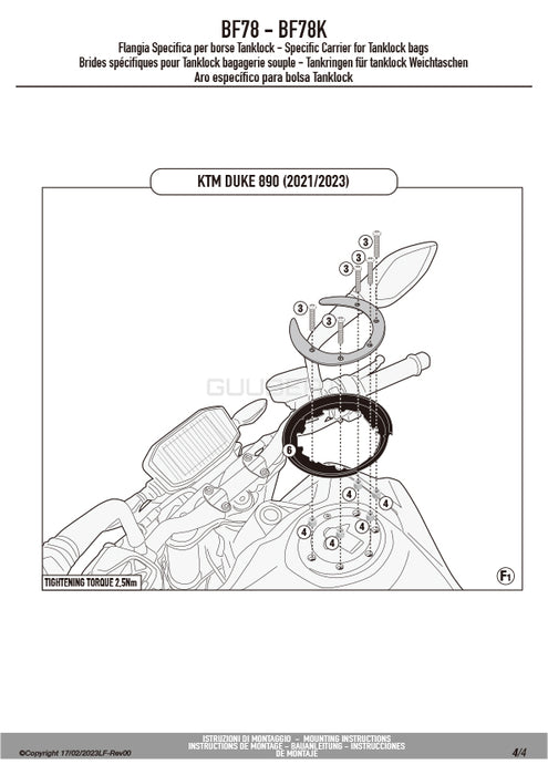GIVI BF78 タンクロック アタッチメント（TANKLOCKタンクバッグ用フランジ）｜KTM 890 デューク R / 790 デューク 対応