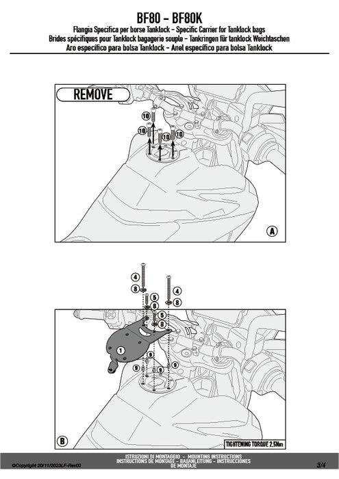 GIVI BF80 タンクロック アタッチメント／KTM 890 SMT専用