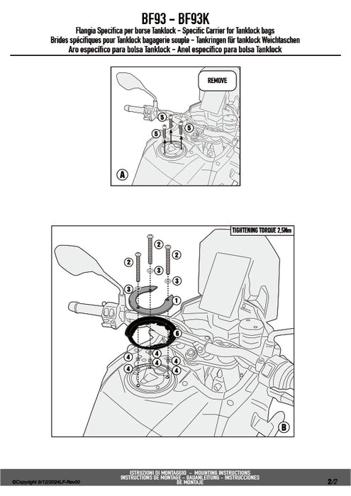 GIVI BF93 タンクロック アタッチメント（TANKLOCKタンクバッグ用フランジ）｜KOVE 800 X PRO 対応