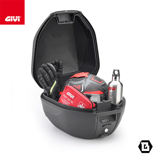 GIVI C30N モノロックトップケース 30L｜ユニバーサルベース付属 1ヘルメット収納可 ブラック／レッドリフレクター｜