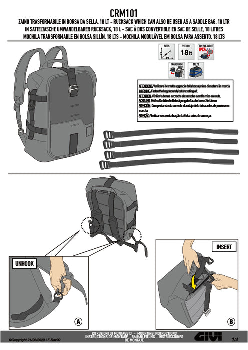 GIVI CRM101 バックパック CORIUMシリーズ 18L 防水インナーバッグ付 レトロスタイル対応