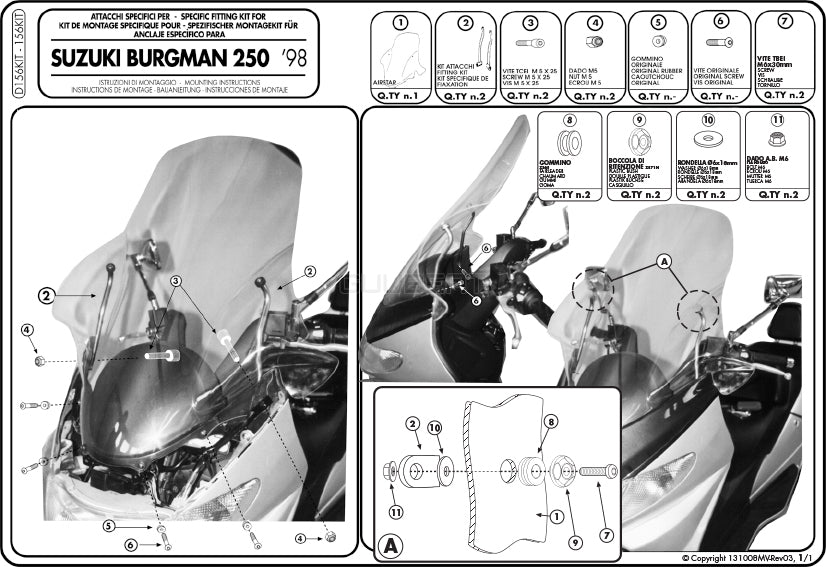 GIVI D156KIT フィッティングキット ステー スクリーン 用／SUZUKI AN 250-400 BUSINESS / SUZUKI AN 250-400 BURGMAN専用