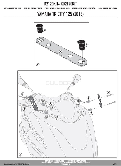 GIVI D2120KIT フィッティングキット ステー スクリーン用／YAMAHA トリシティ 155 / YAMAHA トリシティ 125専用