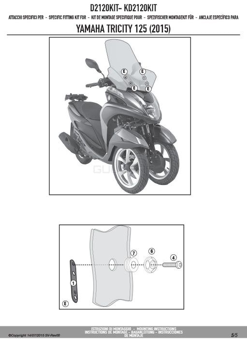 GIVI D2120KIT フィッティングキット ステー スクリーン用／MBK TRYPTIK 125 / YAMAHA トリシティ 155 / YAMAHA トリシティ 125専用