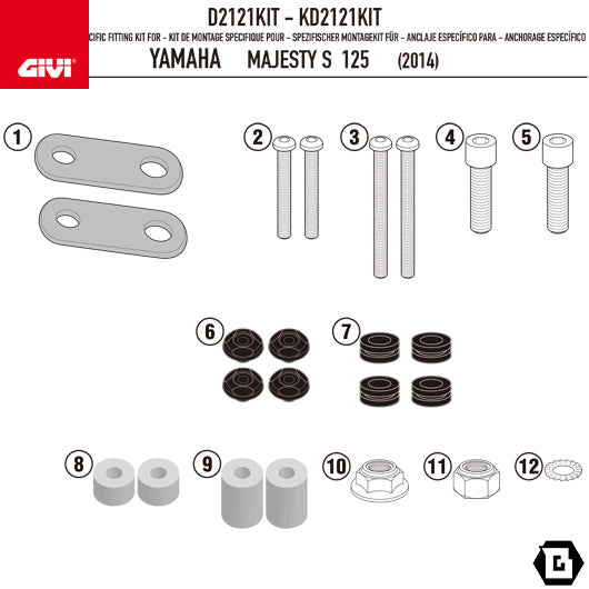 GIVI D2121KIT フィッティングキット ステー スクリーン用／YAMAHA マジェスティ S / MBK SKYLINNER S 125専用