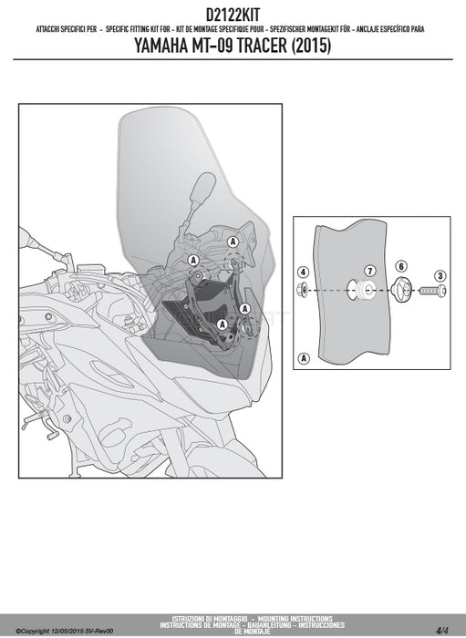 GIVI D2122KIT フィッティングキット ステー スクリーン用／YAMAHA MT-09 トレーサー専用