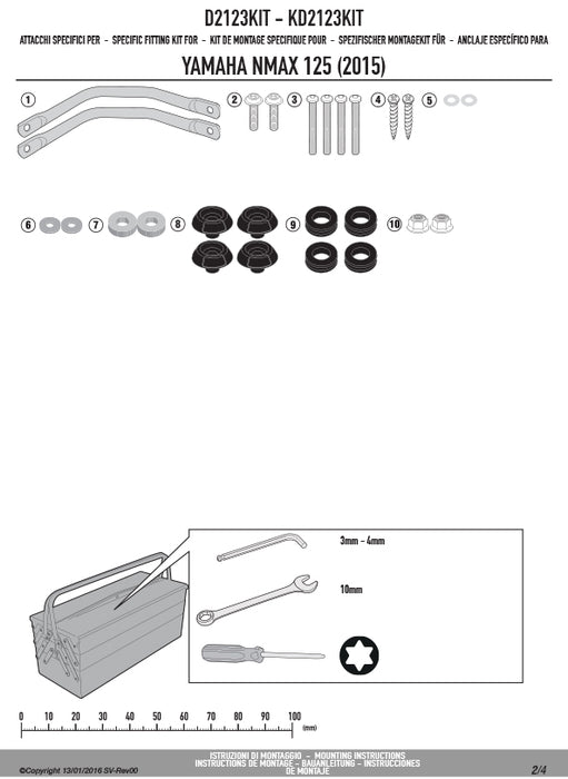 GIVI D2123KIT フィッティングキット ステー スクリーン用／YAMAHA NMAX 155 / YAMAHA NMAX 125専用