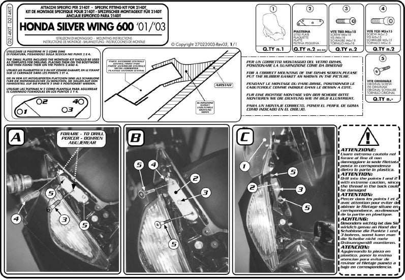GIVI D214KIT フィッティングキット ステー スクリーン用／HONDA シルバーウイング 600 / HONDA シルバーウィング400専用