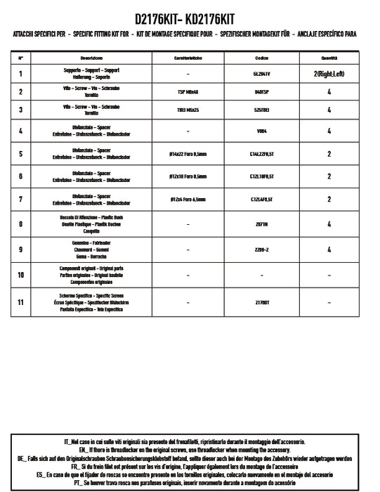 GIVI D2176KIT スクリーン取付用 フィッティングキット 2176DT対応 ステーセット｜YAMAHA トリシティ 125 対応