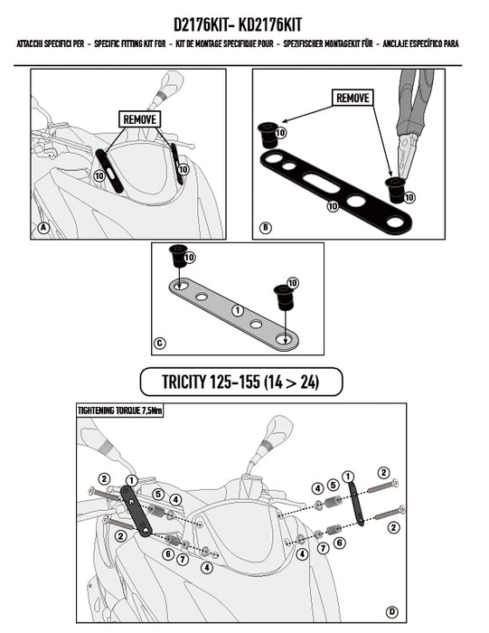 GIVI D2176KIT スクリーン取付用 フィッティングキット 2176DT対応 ステーセット｜YAMAHA トリシティ 125 対応