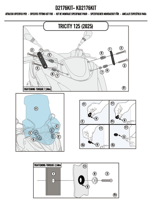 GIVI D2176KIT スクリーン取付用 フィッティングキット 2176DT対応 ステーセット｜YAMAHA トリシティ 125 対応