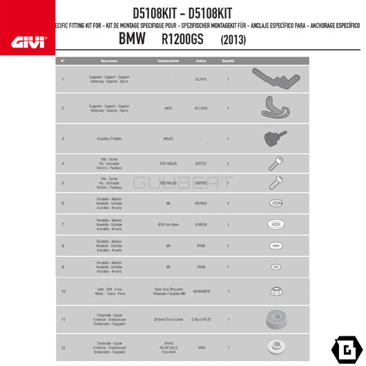 GIVI D5108KIT フィッティングキット ステー スクリーン用／BMW R 1200 GS / BMW R 1200 GS ADVENTURE専用