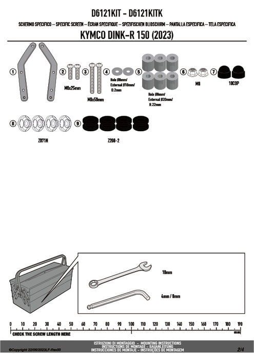 GIVI D6121KIT フィッティングキット ステー スクリーン用／KYMCO ディンク R 150 TUNNEL / FLAT / KYMCO ディンク R 125 TUNNEL / FLAT専用