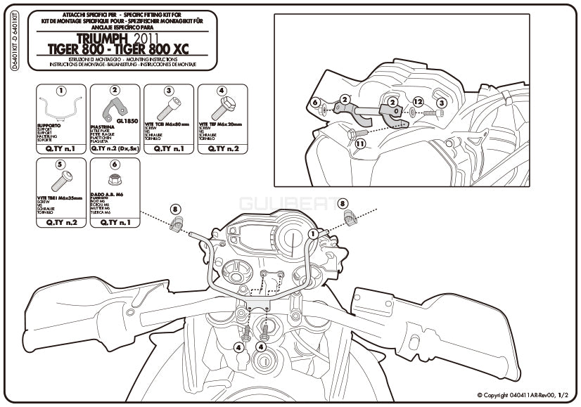 GIVI D6401KIT フィッティングキット ステー スクリーン用 ／ TRIUMPH タイガー 800 / TRIUMPH タイガー 800 XC他専用