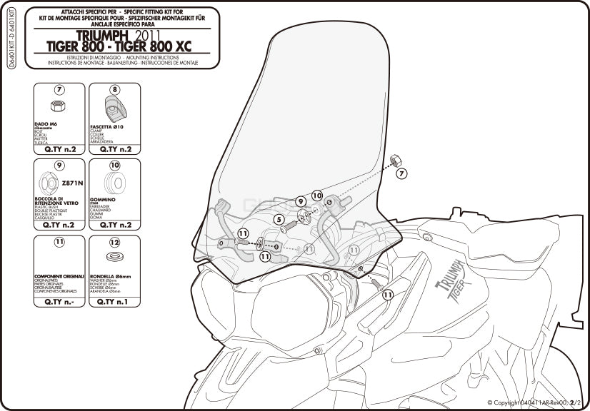 GIVI D6401KIT フィッティングキット ステー スクリーン用 ／ TRIUMPH タイガー 800 / TRIUMPH タイガー 800 XC他専用