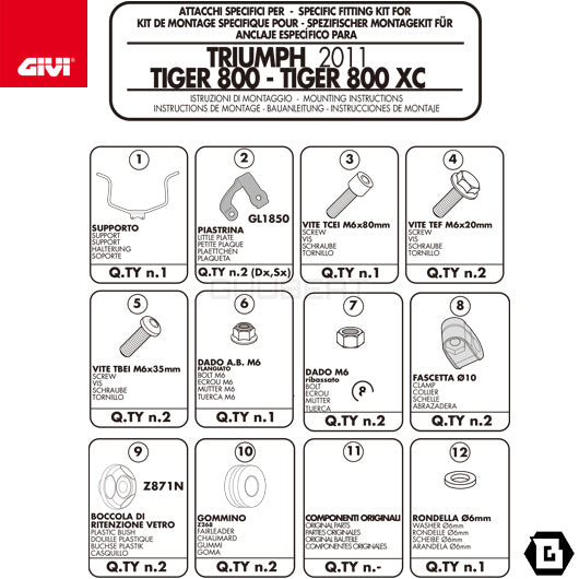 GIVI D6401KIT フィッティングキット ステー スクリーン用／TRIUMPH タイガー 800 / TRIUMPH タイガー 800 XC / TRIUMPH タイガー 800 XR専用