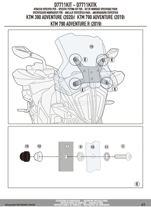 GIVI D7711KIT フィッティングキット ステー スクリーン用／KTM 890 アドベンチャー / KTM 790 アドベンチャー専用
