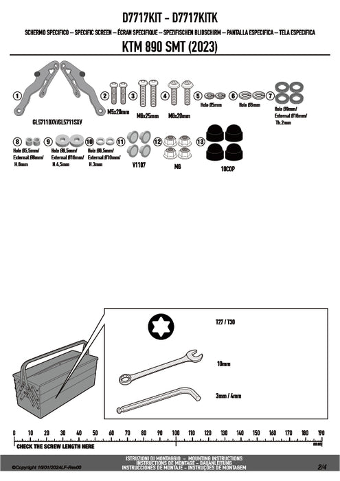 GIVI D7717KIT フィッティングキット ステー スクリーン用／KTM 890 SMT専用