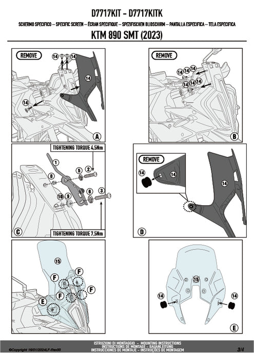 GIVI D7717KIT フィッティングキット ステー スクリーン用／KTM 890 SMT専用