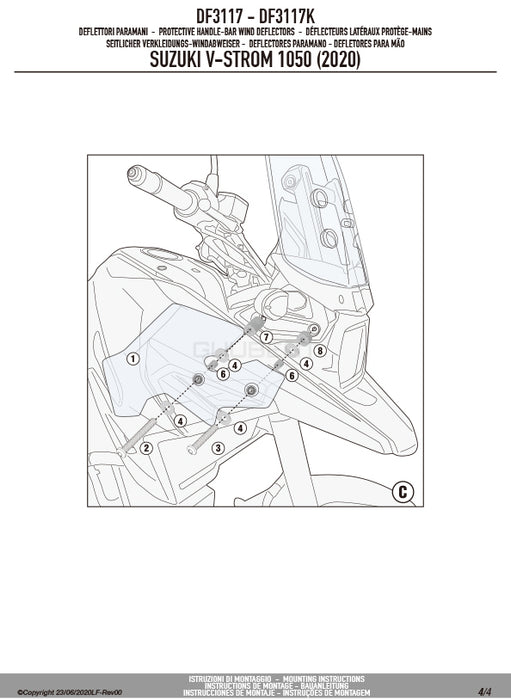 GIVI DF3117 ハンドディフレクター サイドスクリーン クリア／SUZUKI Vストローム 1050 / SUZUKI Vストローム 1050 DE専用
