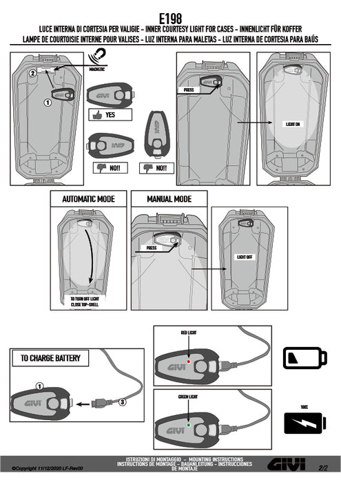 GIVI E198B トップケース用 インナーライト 充電式