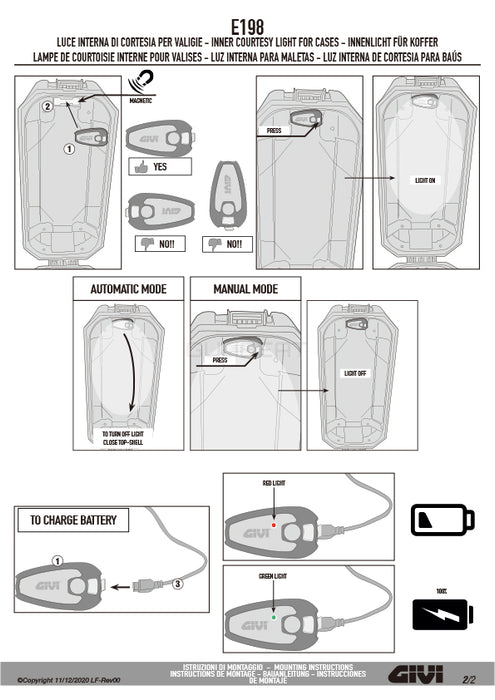 GIVI E198 トップケース用 インナーライト 充電式