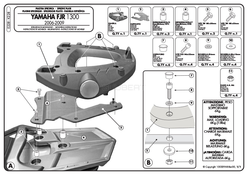 GIVI E228 リアキャリア／YAMAHA FJR 1300 / YAMAHA FJR 1300専用