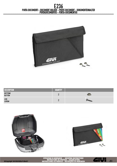GIVI E236 ファブリック インナードキュメントポケット V58 MAXIA 5 専用