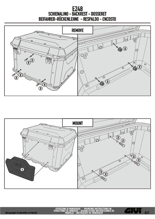 GIVI E248 バックレスト ALP44A ALPINA / ALP44B ALPINA BLACK LINEトップケース用