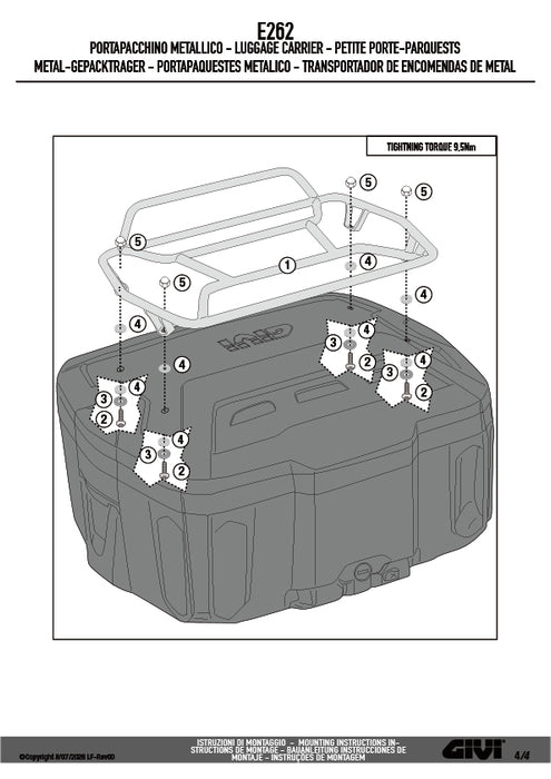 GIVI E262 メタルラック ブラック XP01AAA／XP01PBA XSPACE専用｜ 10mm径スチールパイプ製