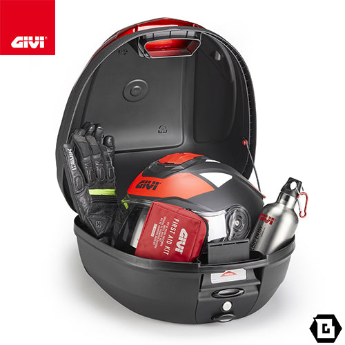 GIVI E300N2B トップケース 30L容量 MONOLOCK ( モノロック ) リフレクター レッド  ベースプレート付属 ブラック / レッド