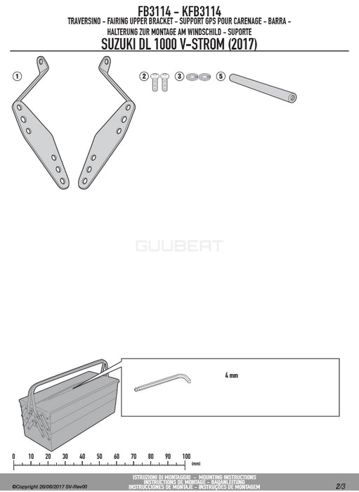 GIVI FB3114 スクリーンマウントバー ブラケット／SUZUKI Vストローム 1000 / SUZUKI Vストローム 1000専用