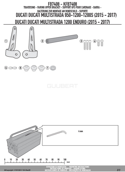 GIVI FB7408 スクリーンマウントバー ブラケット／DUCATI ムルティストラーダ 1260 ENDURO / DUCATI ムルティストラーダ 1260 / DUCATI ムルティストラーダ 1200 ENDURO / DUCATI ムルティストラーダ 1200他専用