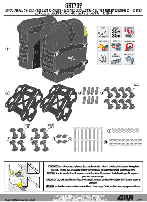 GIVI GRT709 防水サイドバッグ 取付ベース付き 70L（片側35L）容量  ブラック