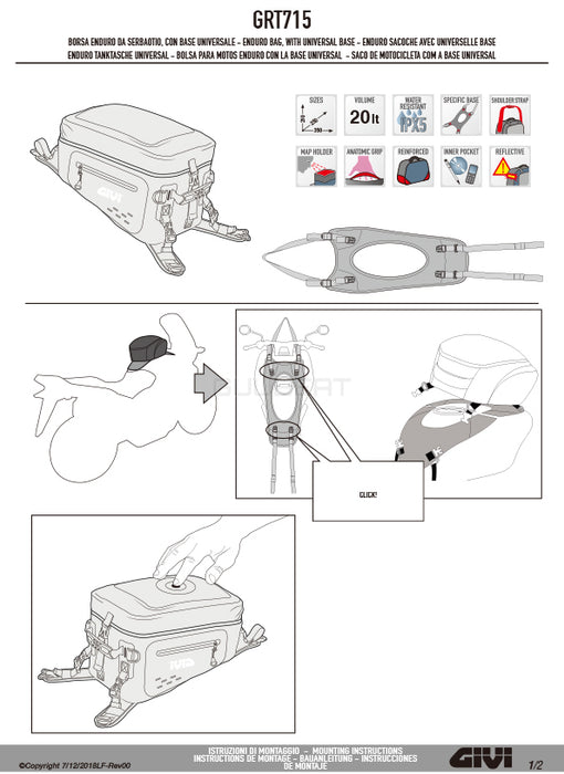 GIVI GRT715 タンクバッグ 防水 ストラップベルト固定 20L容量 ブラック