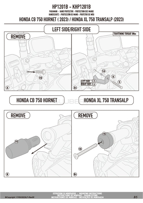 GIVI HP1201B ハンドガード／HONDA XL750 トランザルプ / HONDA CB750 ホーネット専用