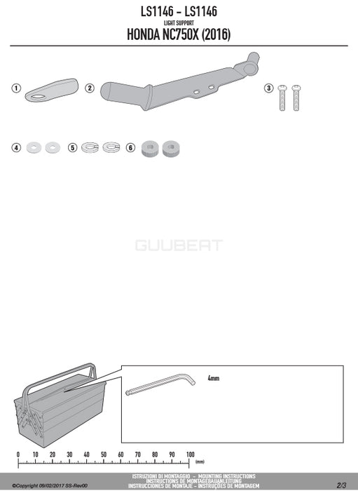 GIVI LS1146 フォグランプ取付キット S310 / S322 / 汎用 フォグランプ対応／HONDA NC750X専用