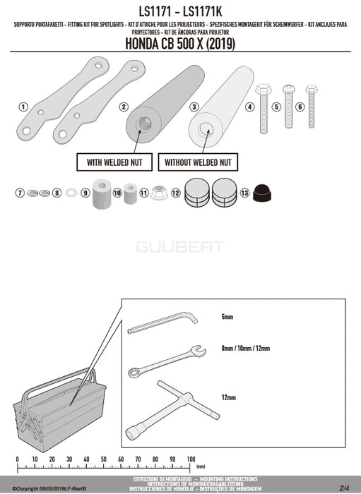 GIVI LS1171 フォグランプ取付キット S310 / S322 / 汎用 フォグランプ対応／HONDA CB500X / HONDA 400X専用